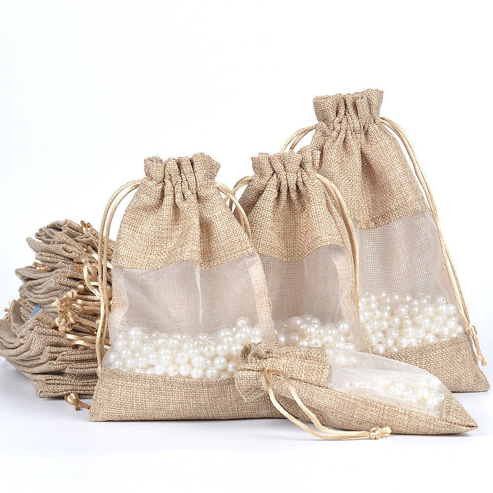 4 X 5.5 Inch Polyester Burlap Drawstring Pouch With Window - Delite Promotional Products