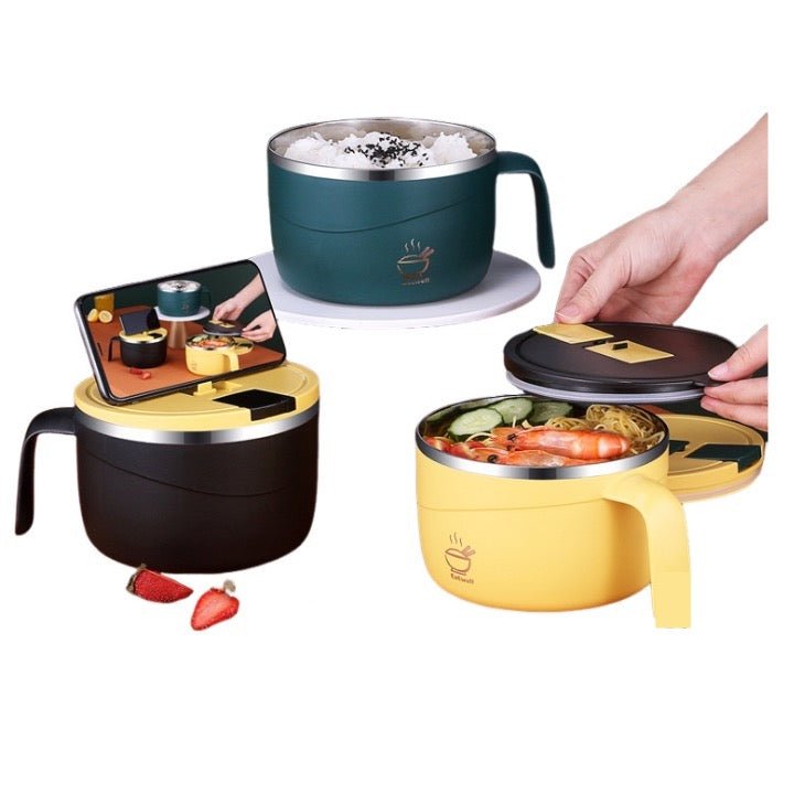 40 Oz Stainless Steel Instant Noodle Bowl With Handle And Flatware - Delite Promotional Products