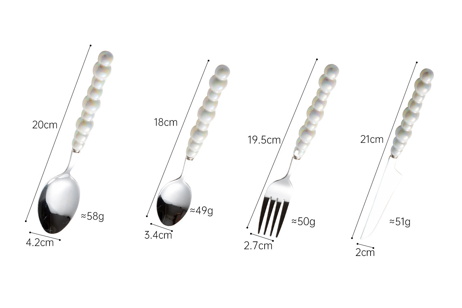 Pearl Ceramic Handle Stainless Steel Cutlery - By Boat