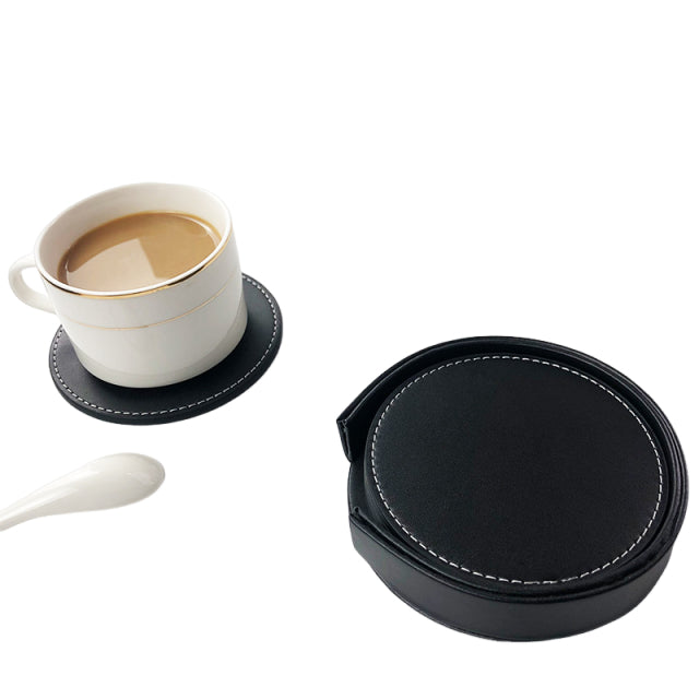 5pcs Pu Leather Coasters With Holder