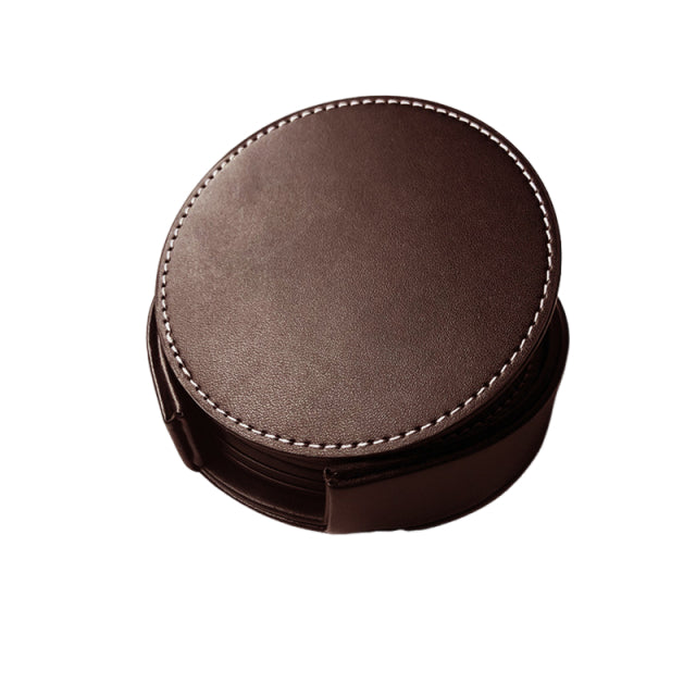 5pcs Pu Leather Coasters With Holder