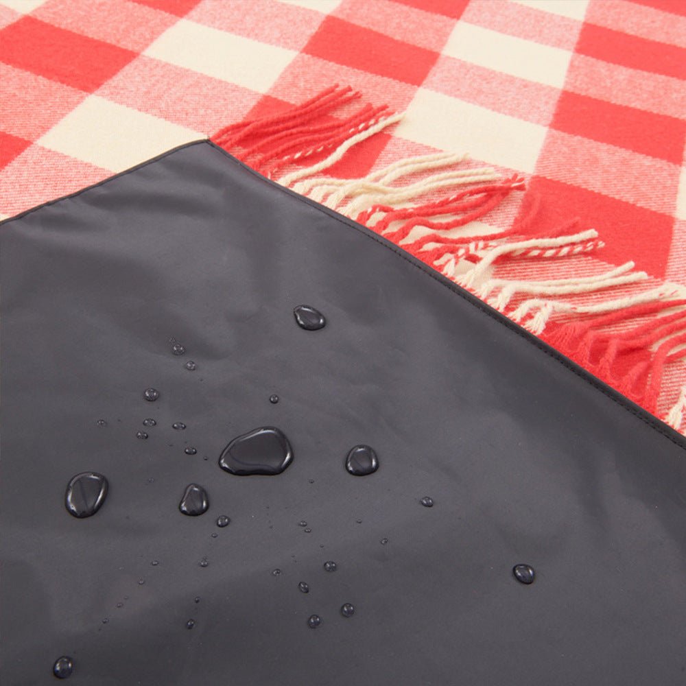 60x80in Plaid Designtassel Picnic Mat With Carrying Pu Leather Strap - Delite Promotional Products