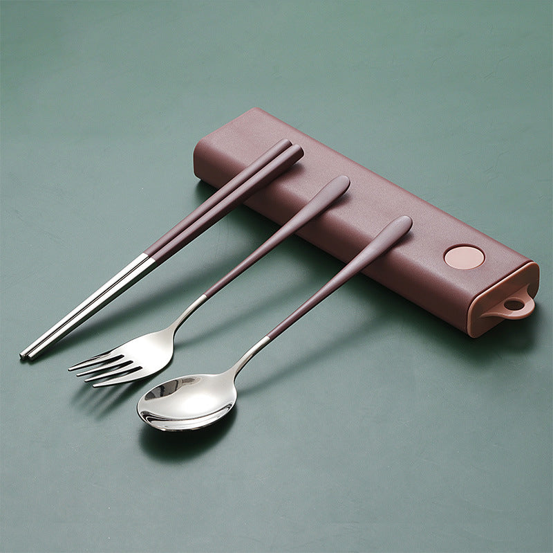 Portable Travel Flatware Set - 3-piece Stainless Steel Spoon, Fork & Chopsticks With Slide-out Case
