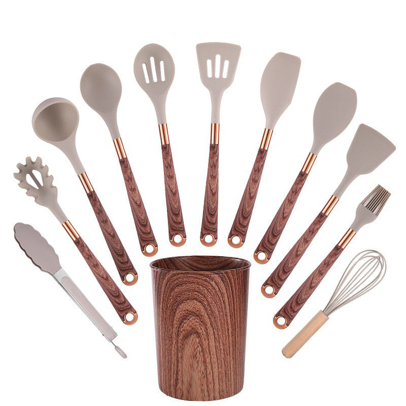 12-piece Wood-patterned Silicone Kitchen Utensil Set - By Boat