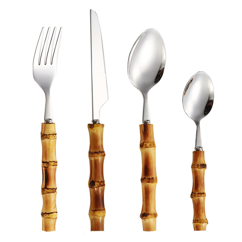 4 Piece Bamboo Utensil Set With Cotton Pouch