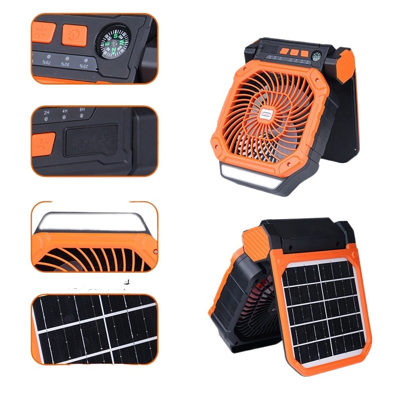 Solar-powered Outdoor Camping Fan With Usb Charging