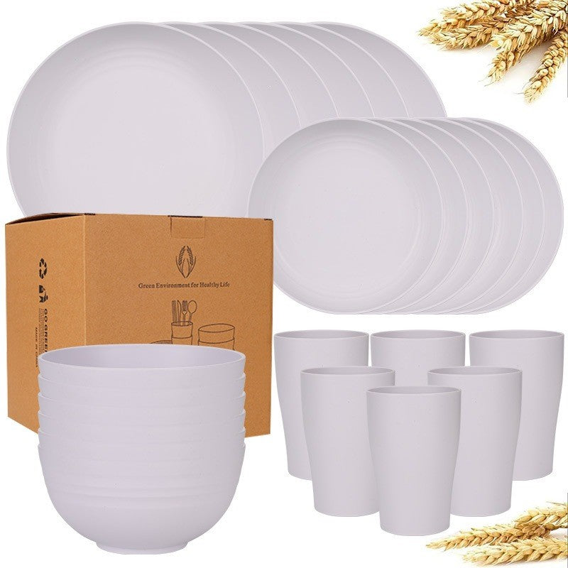 24 Piece Set Of Wheat Straw Tableware