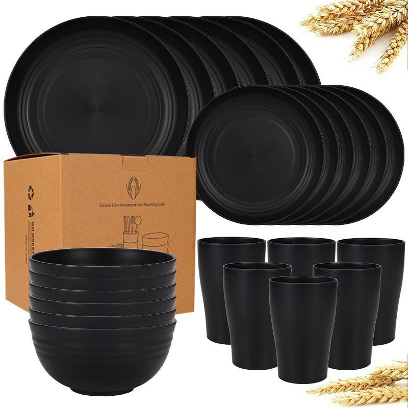 24 Piece Set Of Wheat Straw Tableware