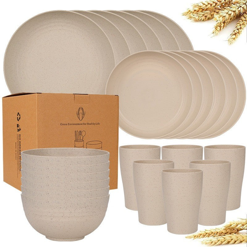 24 Piece Set Of Wheat Straw Tableware