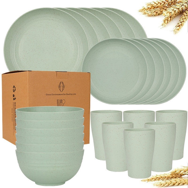 24 Piece Set Of Wheat Straw Tableware