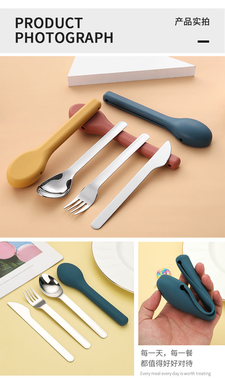 3pcs Outdoor Cutlery Set With Silicone Pouch