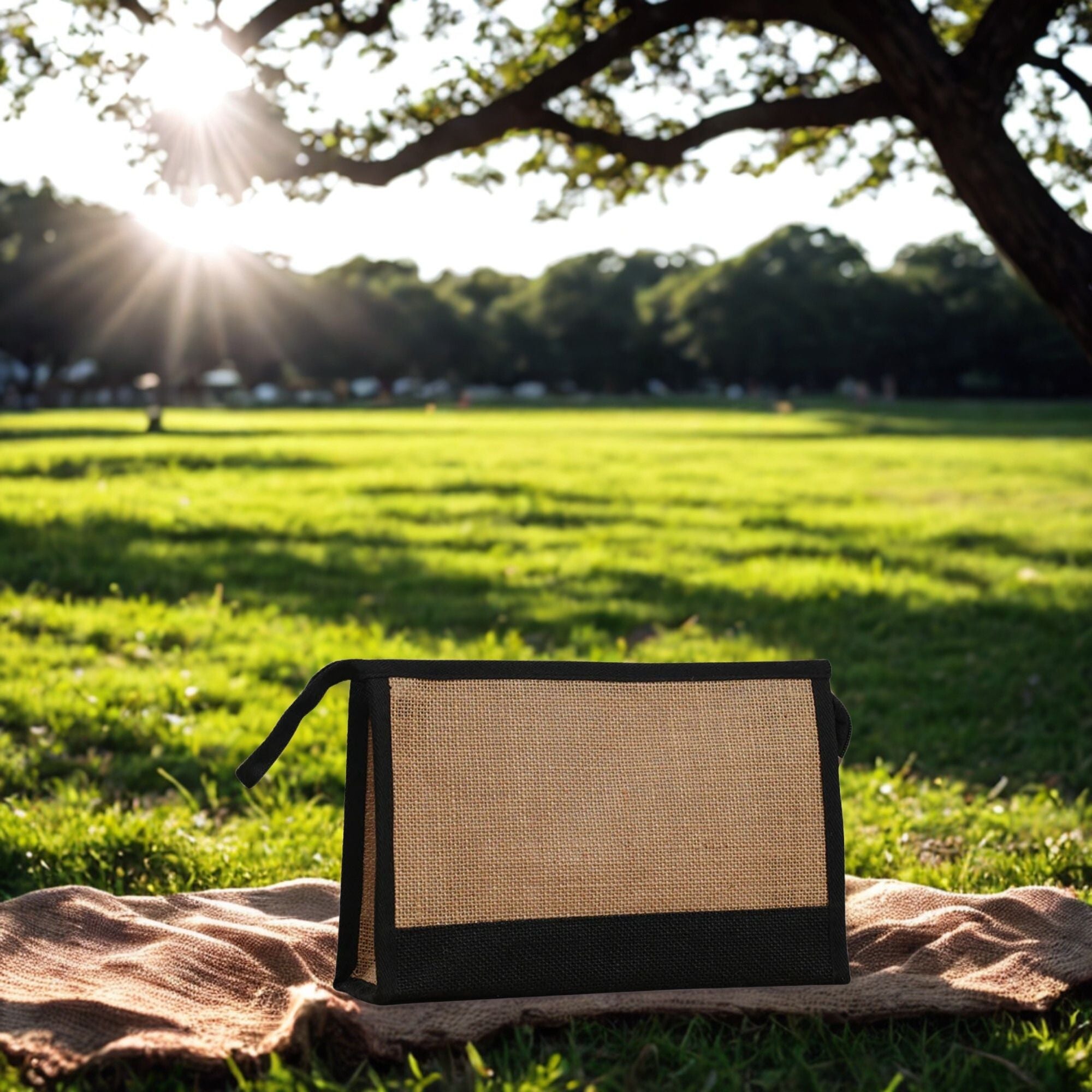 Burlap Jute Cosmetic Tote Bag