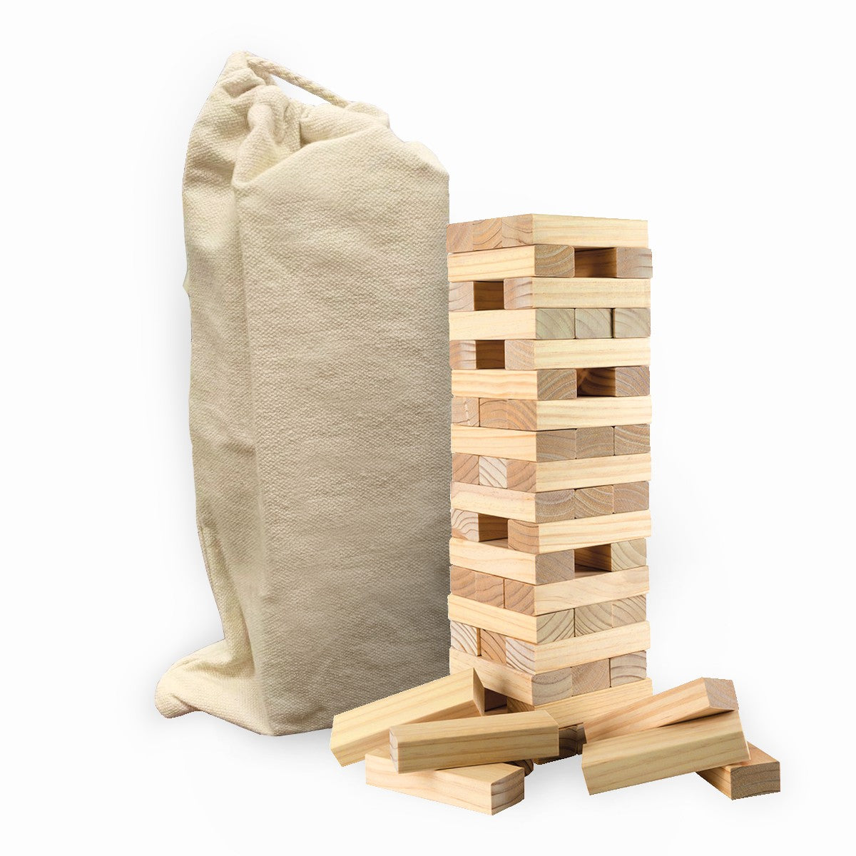 Wooden Tower Stacking Game Kit Cotton Pouch Portable Travel Party Tabletop Game