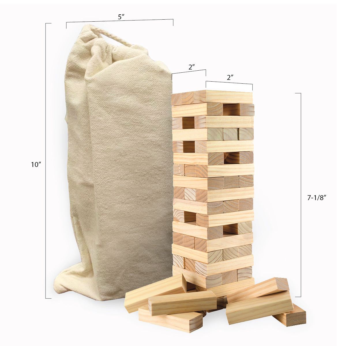 Wooden Tower Stacking Game Kit Cotton Pouch Portable Travel Party Tabletop Game