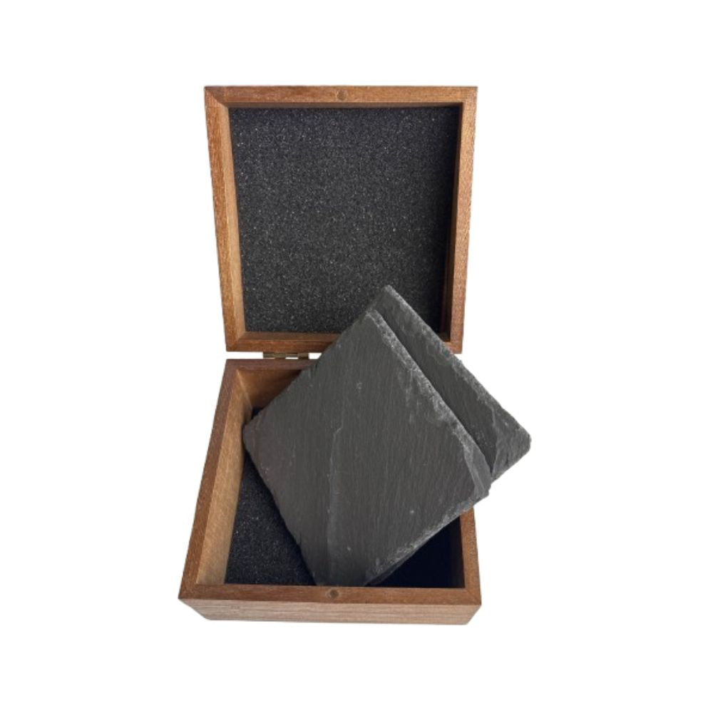 Square Slate Coasters In Wooden Box