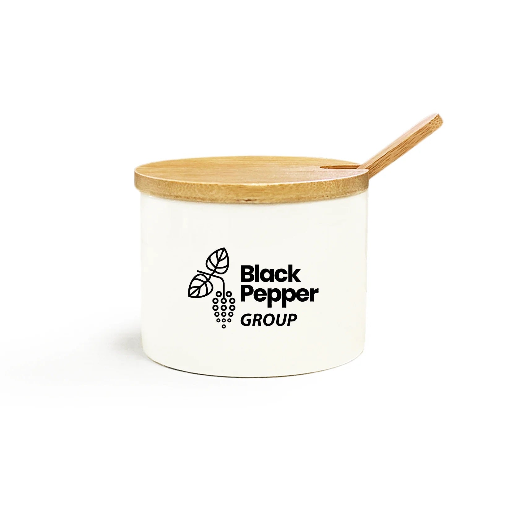 Ceramic Jar With Bamboo Lid And Spoon
