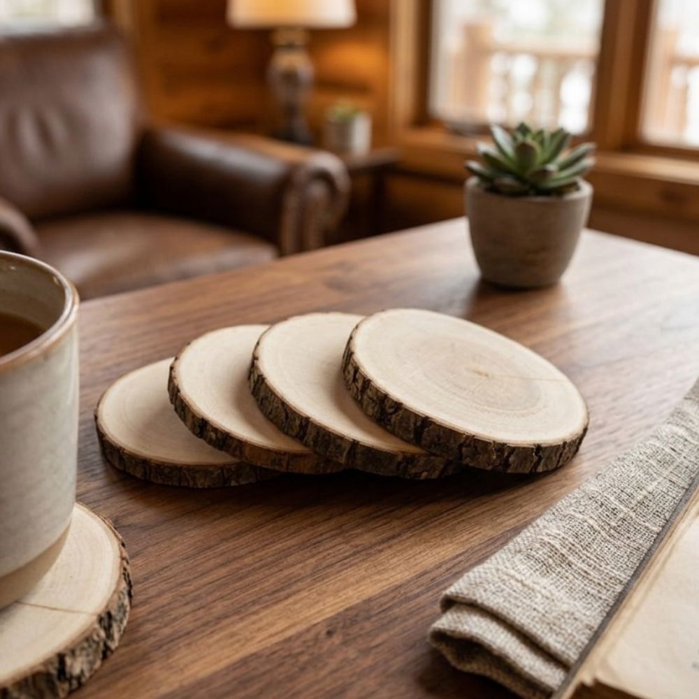 Natural Wooden Coaster Set (set Of 4)