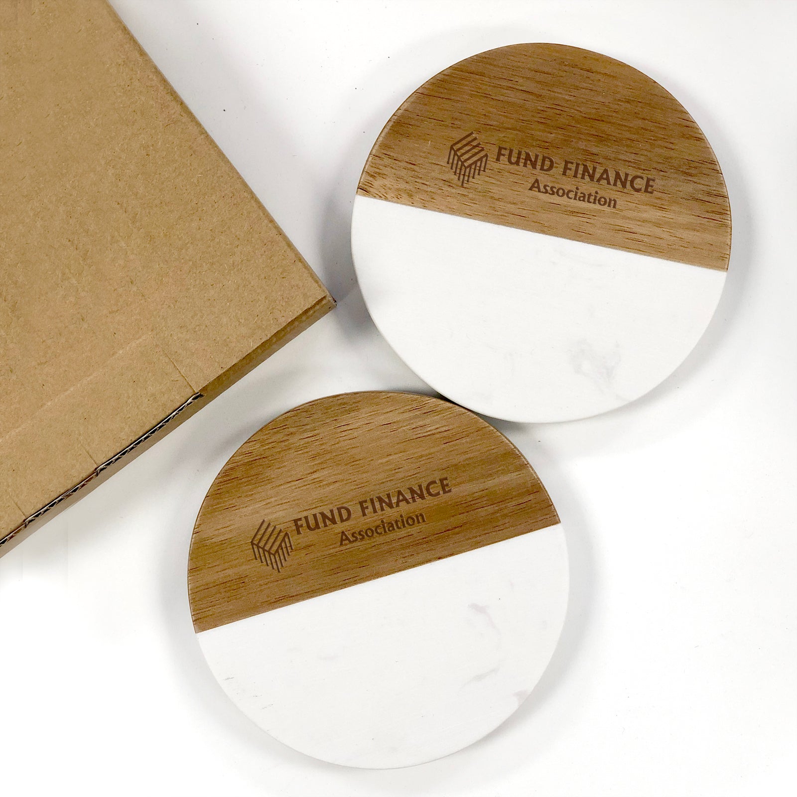 Marble And Wood Coaster Set ( Set Of 2) - Round