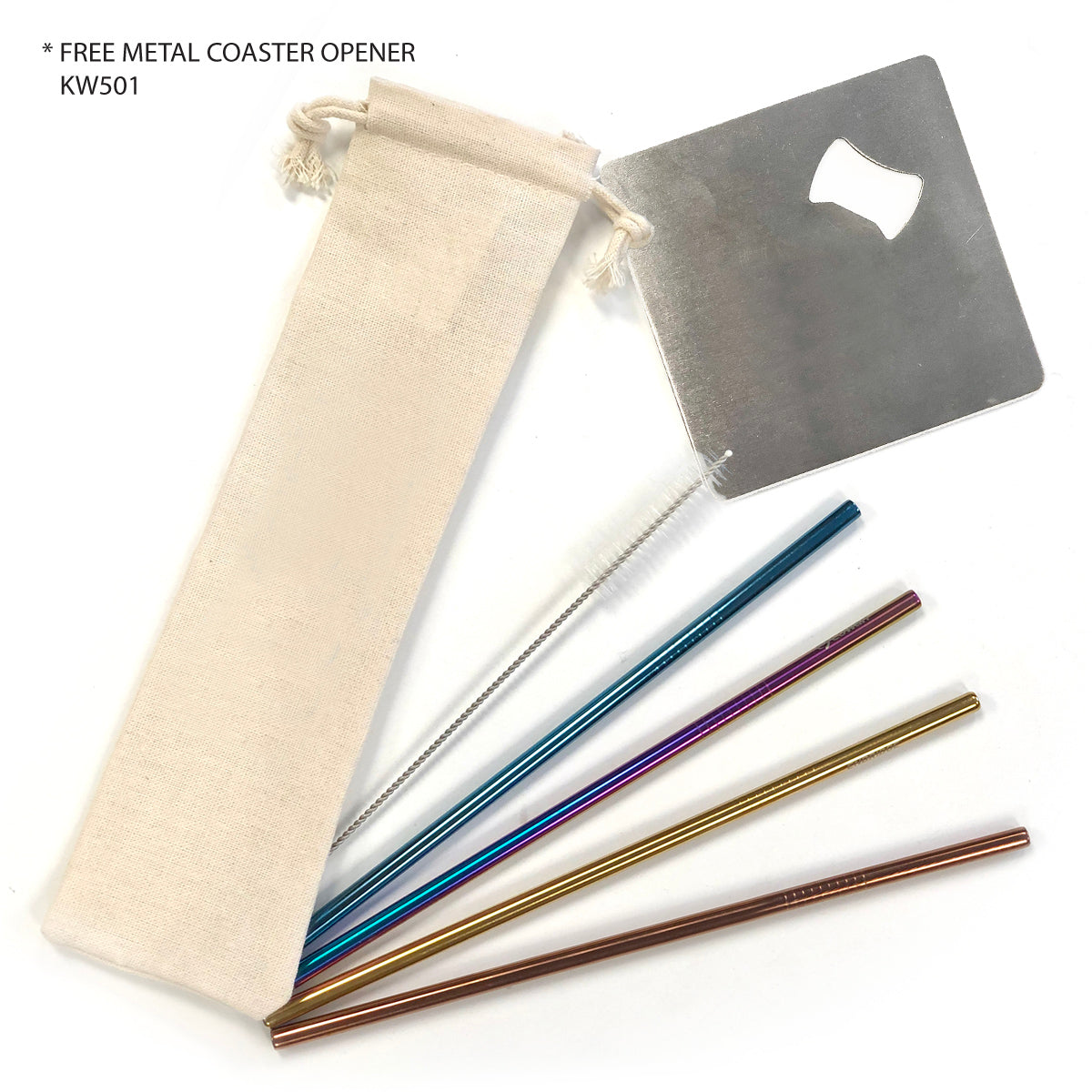 Colored Straw Set With Free Coaster Opener