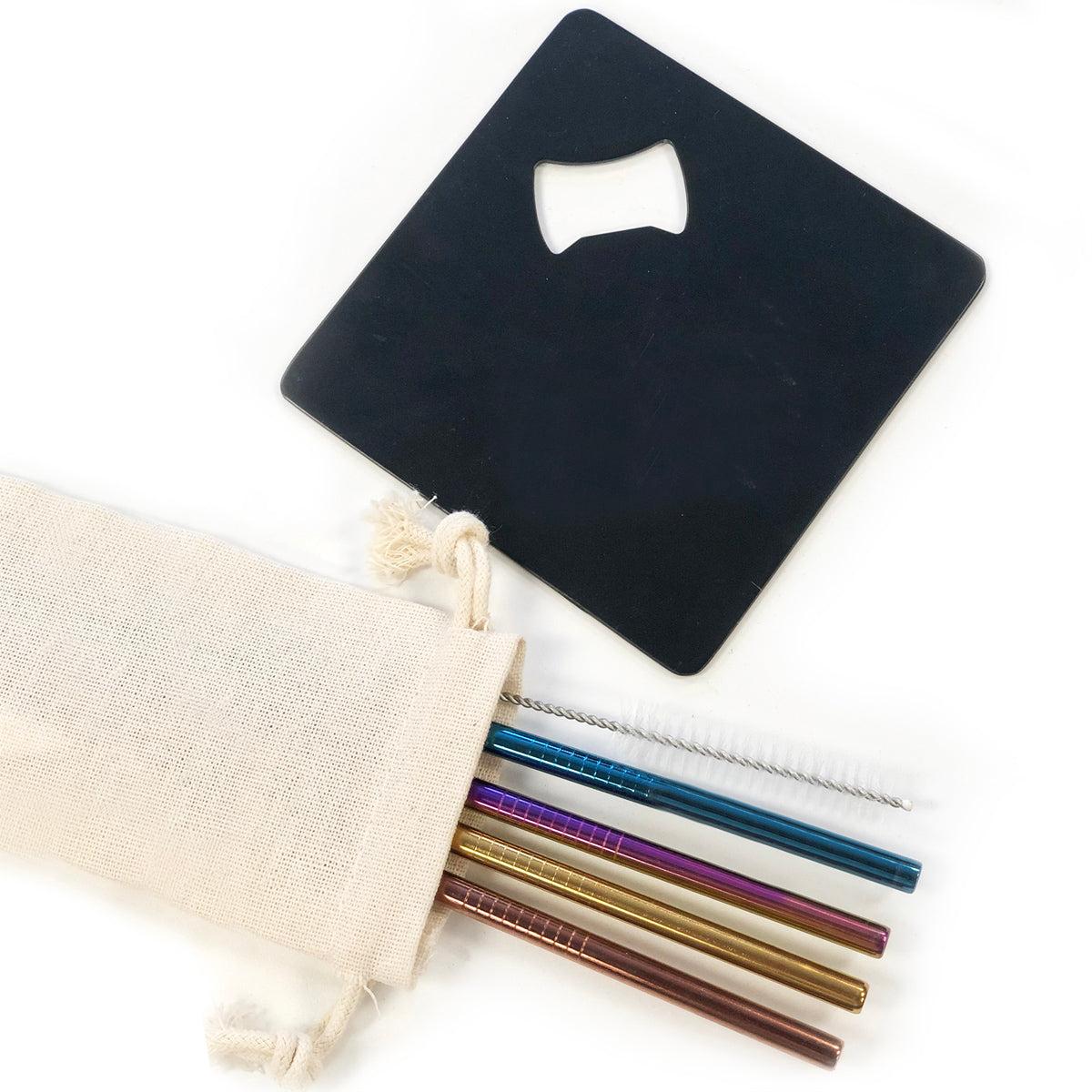 Colored Straw Set With Free Coaster Opener