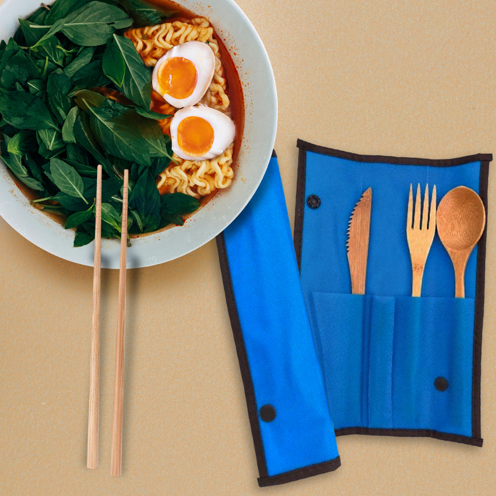 Blue Bamboo Utensil Set