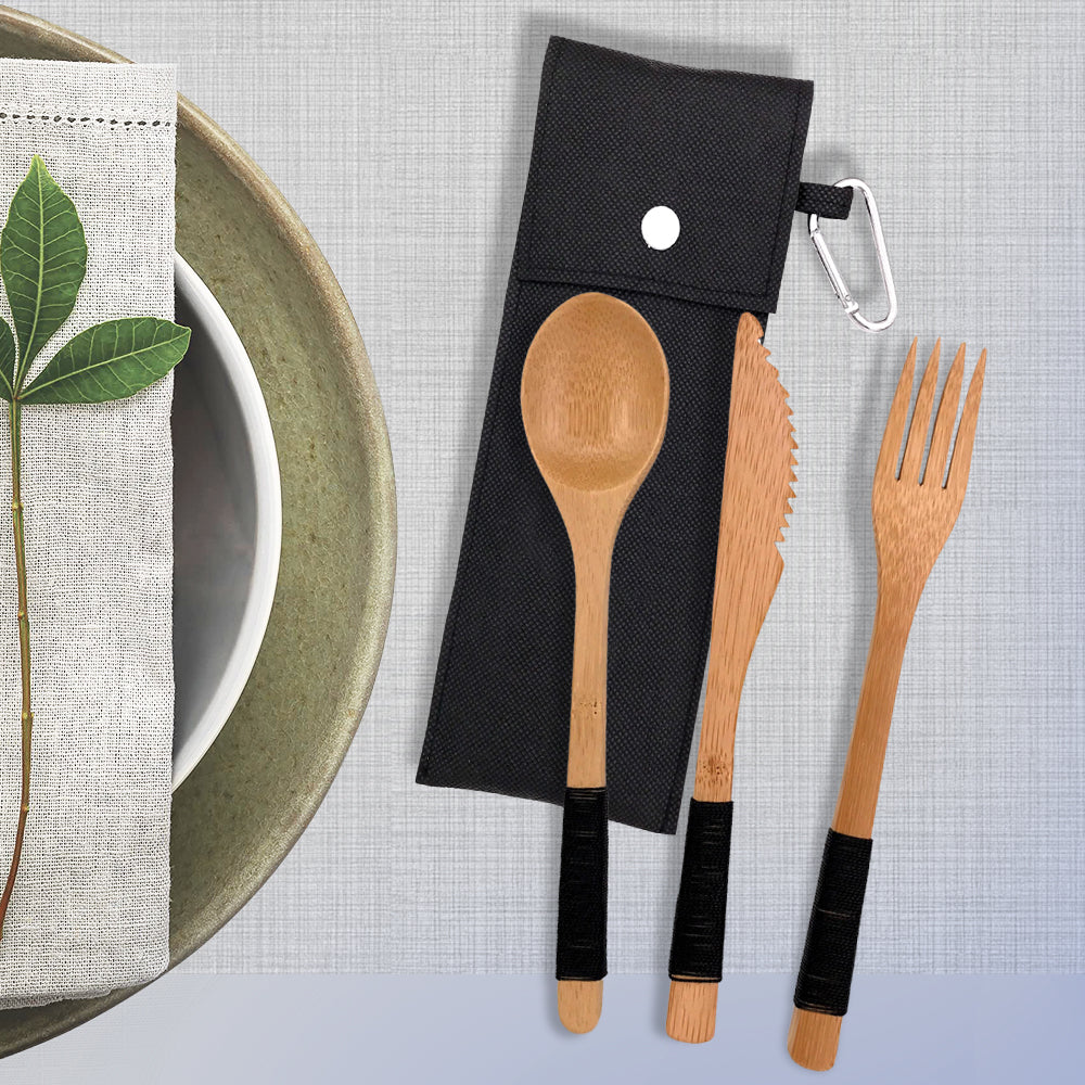 Bamboo Utensil/cutlery Set With Pouch