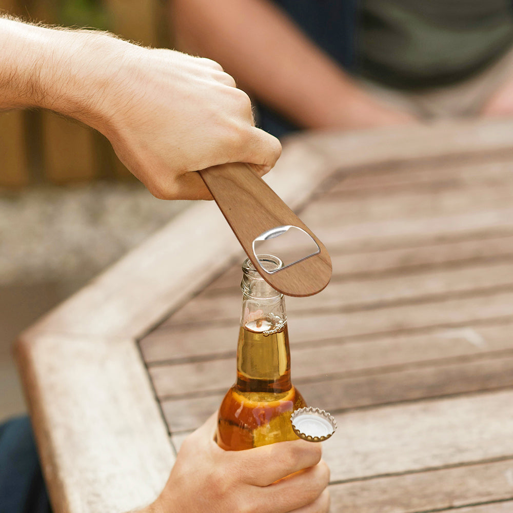 Steel Bar Blade Bottle Opener With Wood Finish