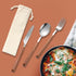 Faux Wood Grain Stainless Steel Cutlery Set In Pouch