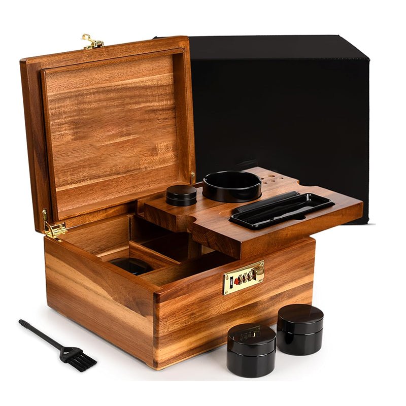 Acacia Wood Stash Box Set Vintage Lock Decorated With Removable Tray And Accessories - By Boat - Delite Promotional Products