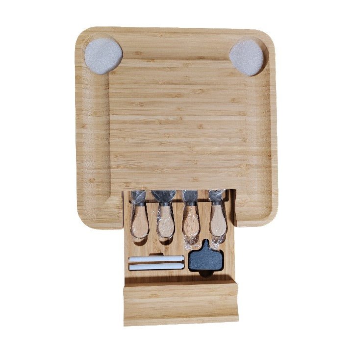 Bamboo Cheese Board With Knives Fruit Tray Bowls Set - Delite Promotional Products