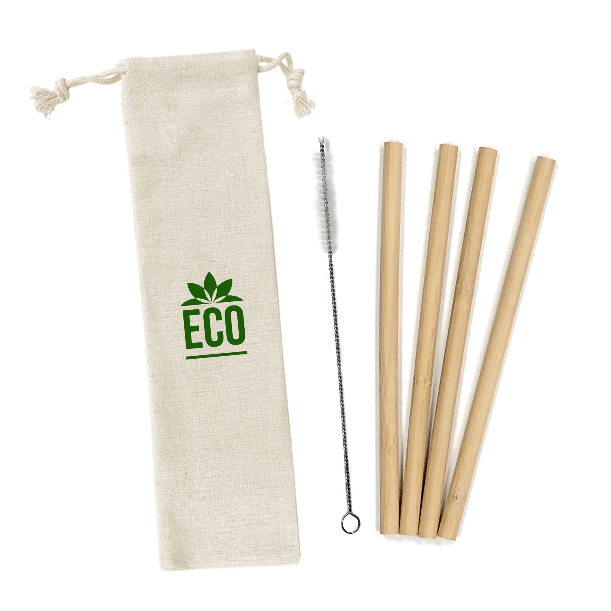 Bamboo Straws/brush Set In Cotton Pouch - Delite Promotional Products