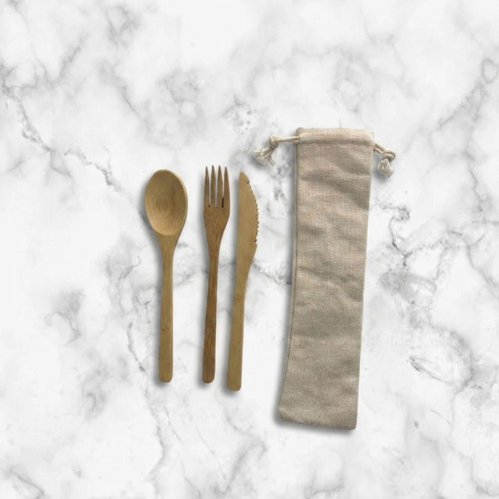 Bamboo Utensil Set With Cotton Pouch - Delite Promotional Products