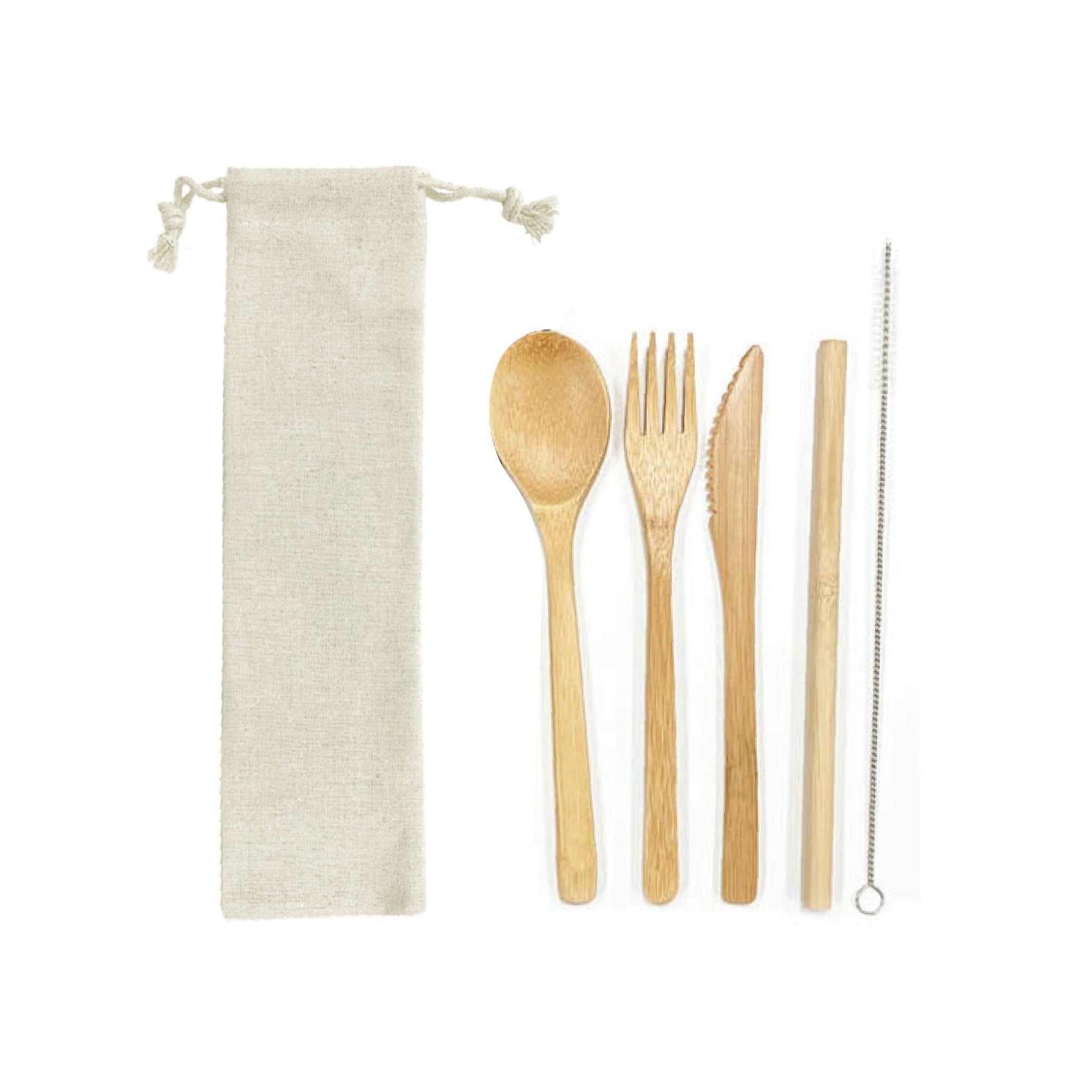 Bamboo Utensil With Straw And Cleaner - Delite Promotional Products