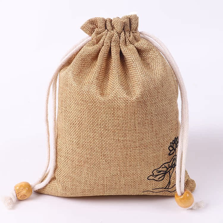 Burlap Drawstring Pouch With Wooden Beads Decor - Delite Promotional Products