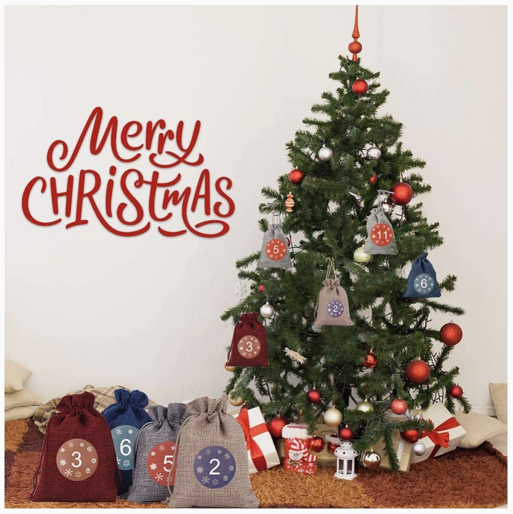 Christmas Drawstring Candy Plaid Pouches 24pcs Clips Stickers Set - Delite Promotional Products