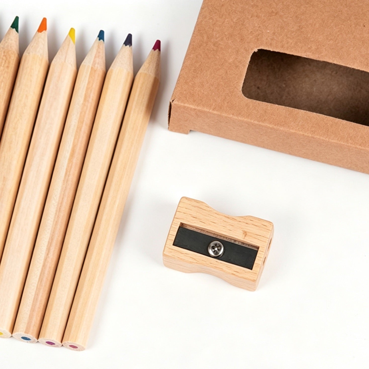 Colored 7 Inch Pencil Sharpener Wood Set Of Stationery - Delite Promotional Products
