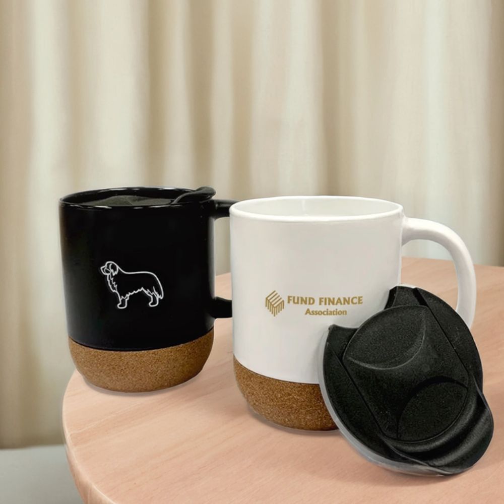 Cork Bottom Ceramic Mug With Lid - Delite Promotional Products