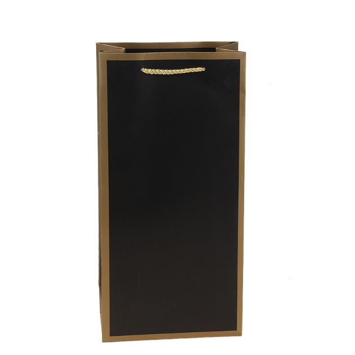 Double Bottles Wine Paper Bag Gold Accents On Edges With Braided Handle - Delite Promotional Products