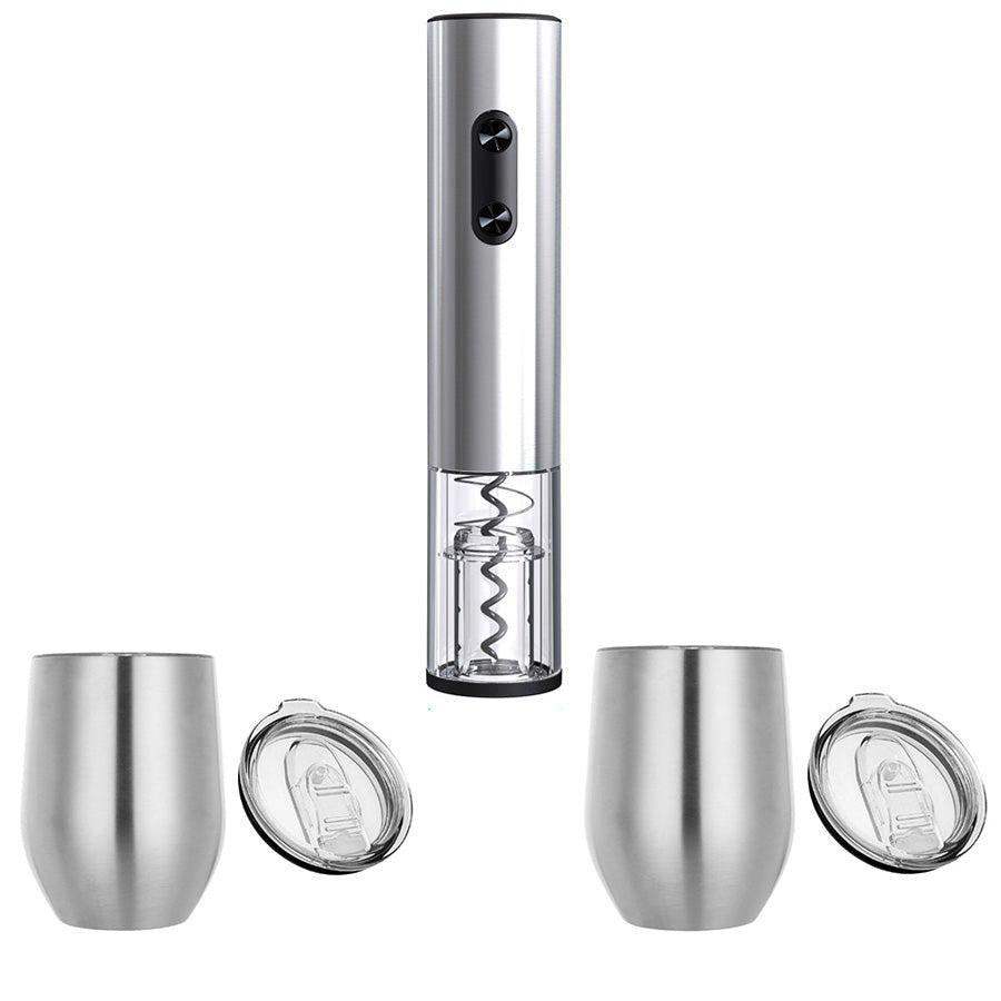 Electric Wine Bottle Opener With Two 12oz Stainless Steel Tumblers Gift Box Set - Delite Promotional Products