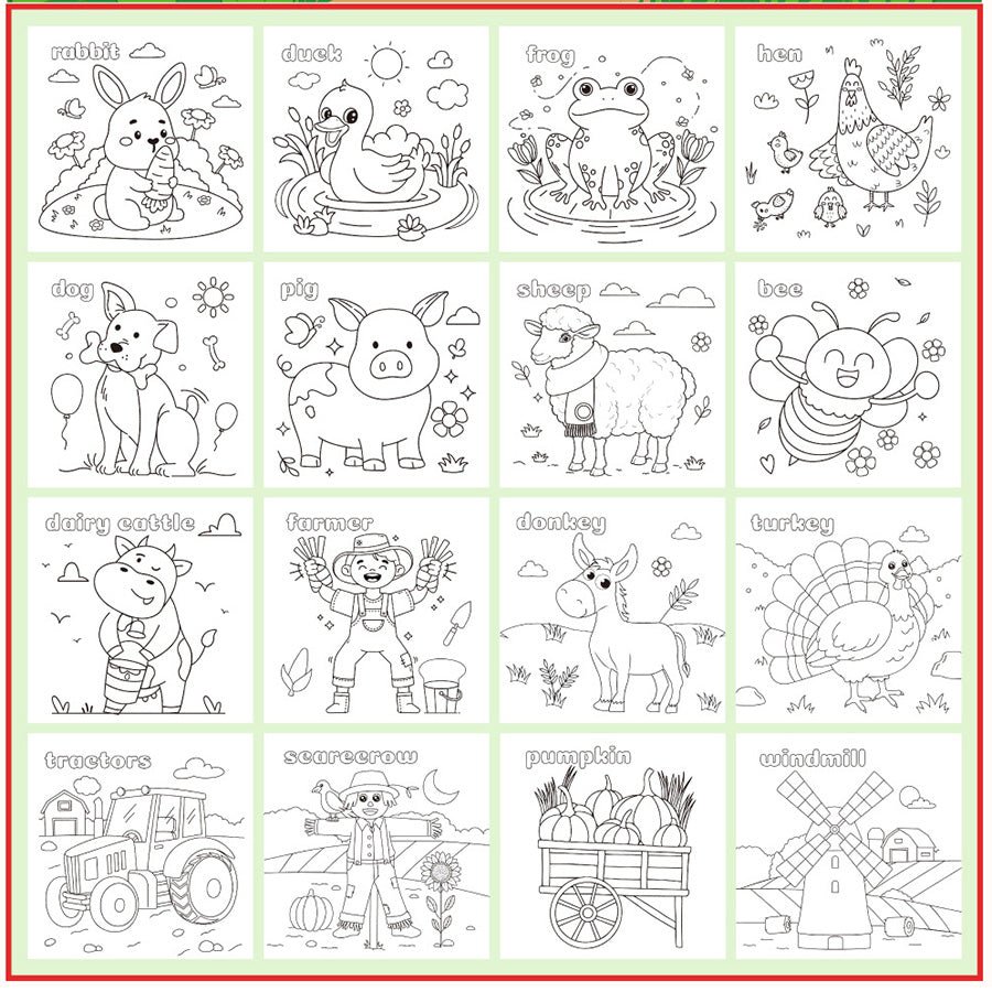 Farm Traffic Dessert Animal Theme Coloring Book 16pages - Delite Promotional Products