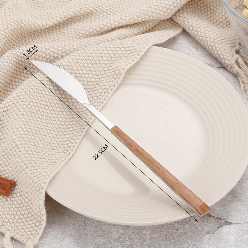 Faux Wood Handle Stainless Steel 3pcs Spoon Fork And Knife Utensils Set In Pouch - Delite Promotional Products