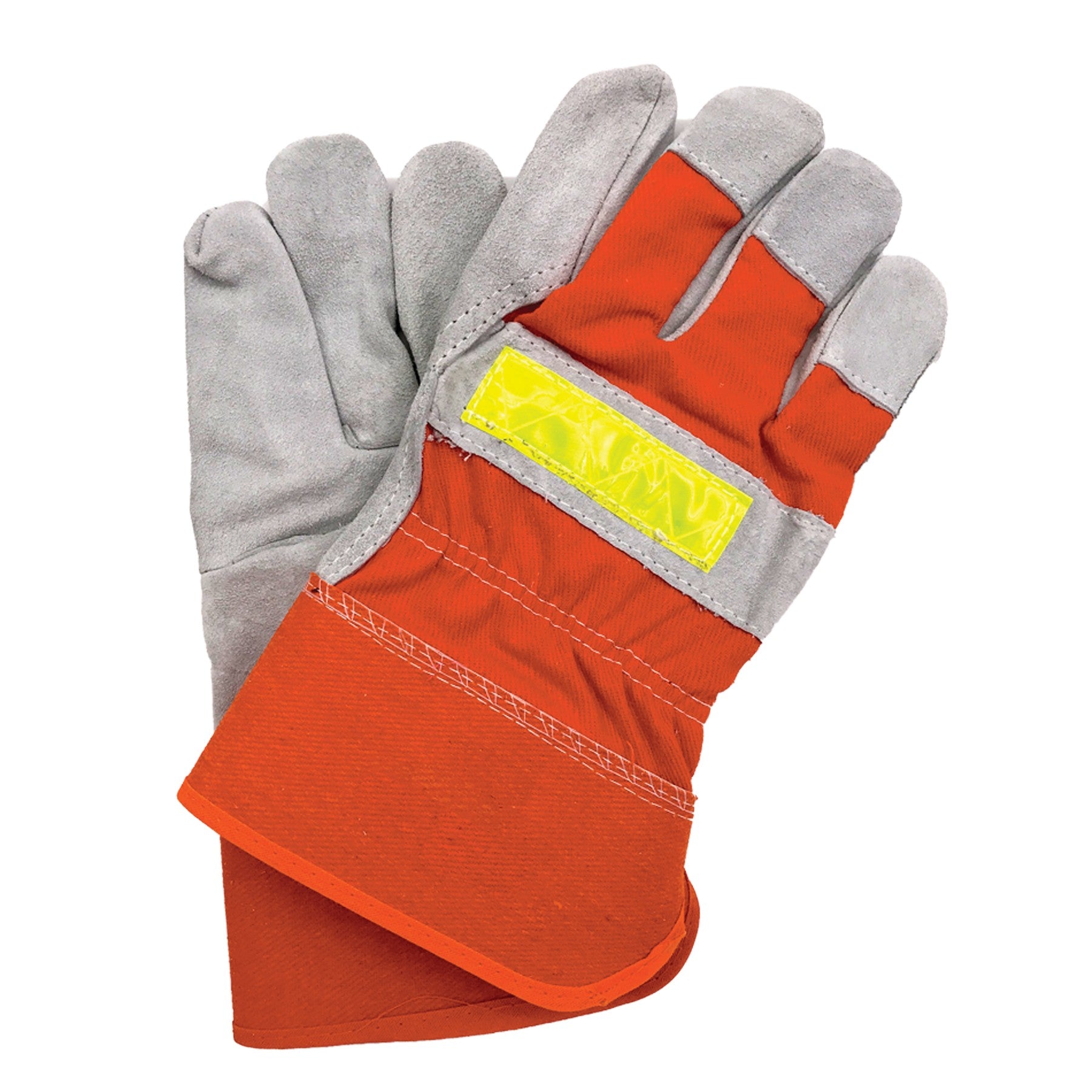 Gants de sécurité en cuir fendu avec bande réfléchissante - orange