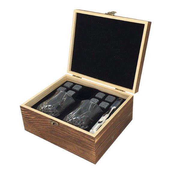 Glass Whiskey Set With Stone And Wood Crate Box - By Boat - Delite Promotional Products