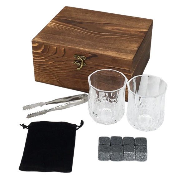 Glass Whiskey Set With Stone And Wood Crate Box - By Boat - Delite Promotional Products