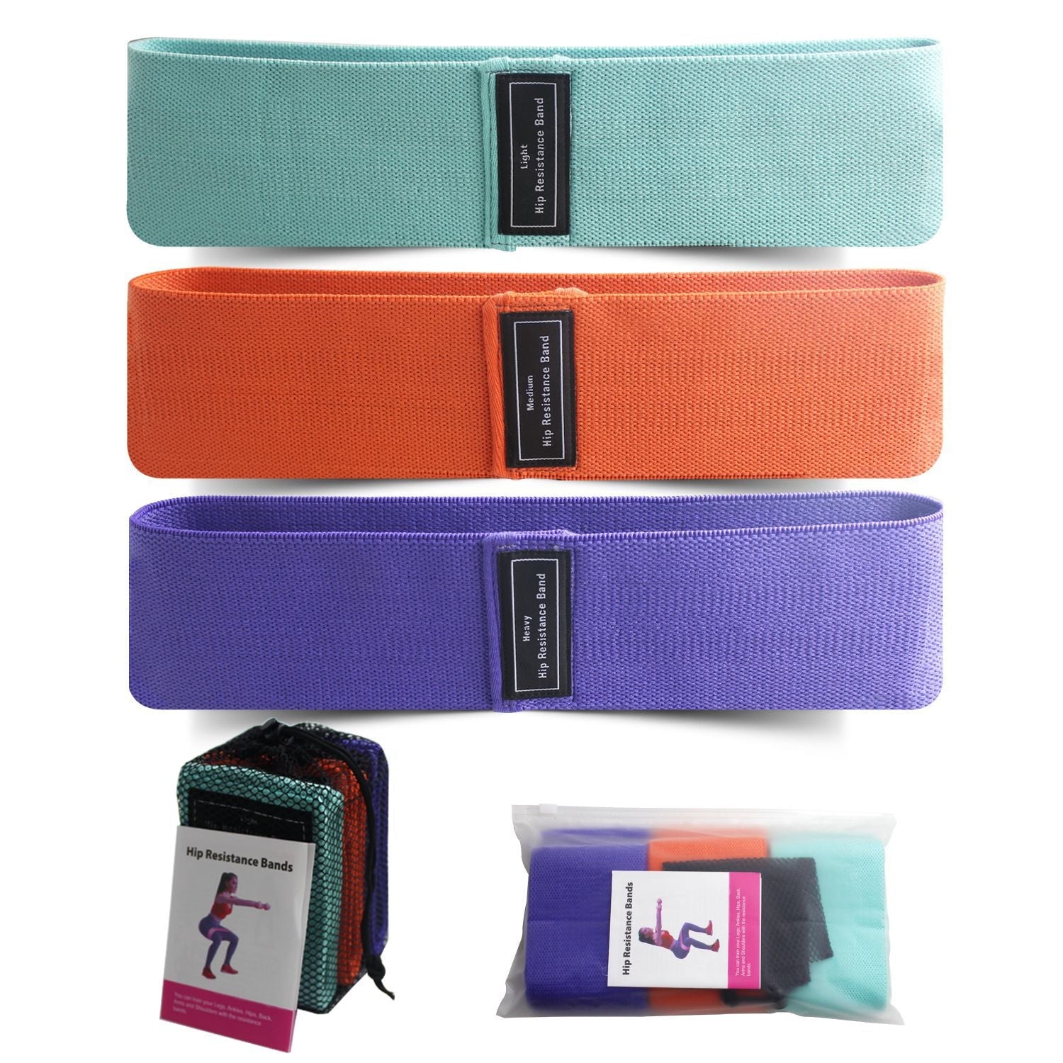 Hip Resistance Bands 3pcs Set Light, Medium & Heavy Fabric Loop Bands - Delite Promotional Products