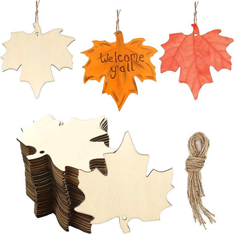 Maple Leaf Wooden Tag With Hanging Rope - Delite Promotional Products