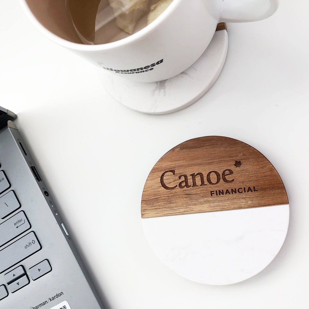 Marble And Wood Coaster Set ( Set Of 2) - Round - Delite Promotional Products