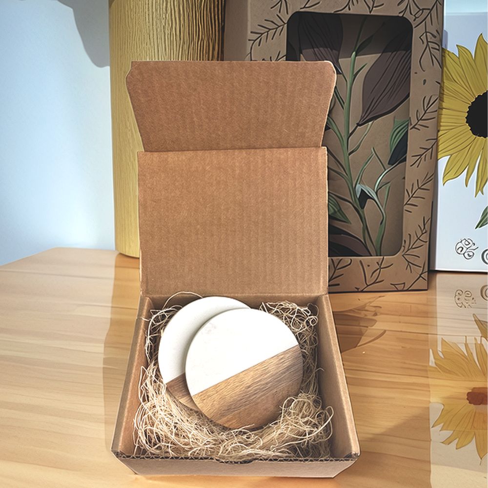 Marble And Wood Coaster Set ( Set Of 2) - Round - Delite Promotional Products