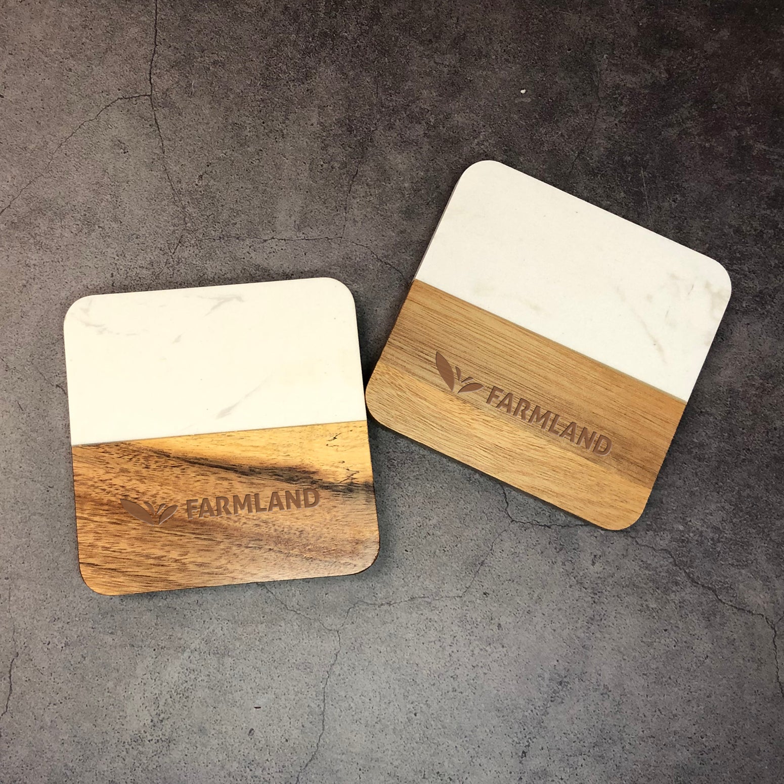 Marble And Wood Coaster Set ( Set Of 2) - Square - Delite Promotional Products