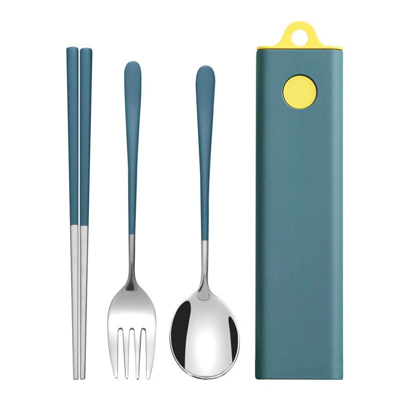 Portable Travel Flatware Set - 3 - piece Stainless Steel Spoon, Fork & Chopsticks With Slide - out Case - Delite Promotional Products
